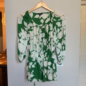 Talbots Floral Blouse Emerald Green